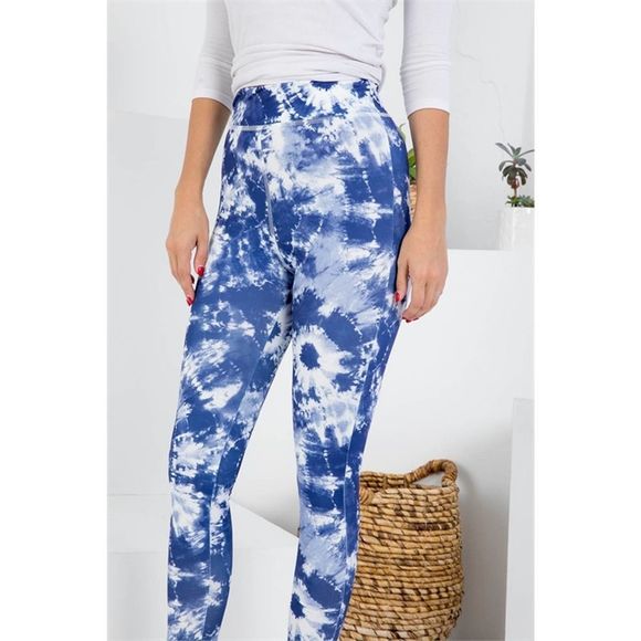 Navy White Tie Dye High Waist Leggings - Picture 4 of 7